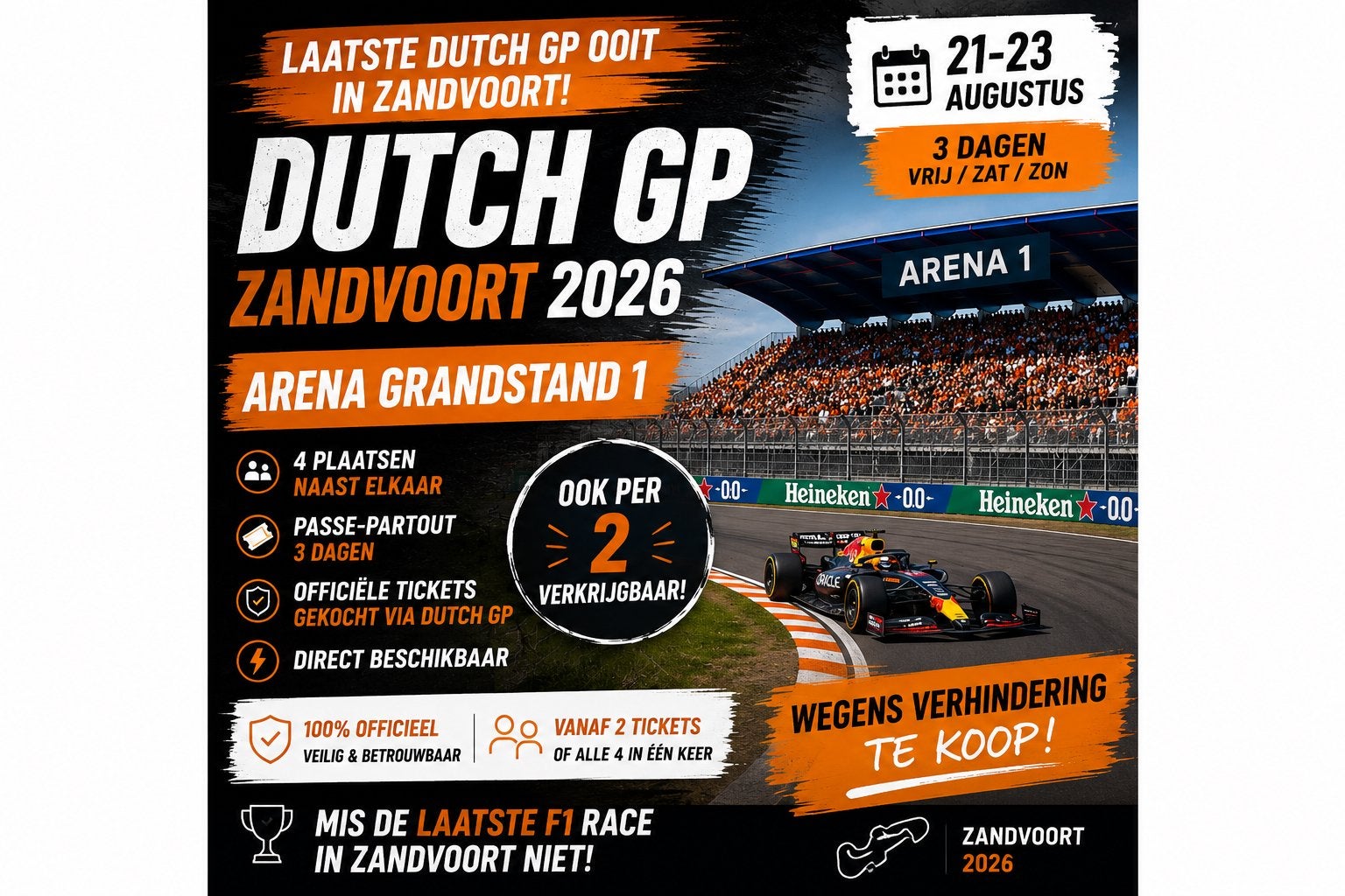 4 (of 2) x DGP Zandvoort 3 daags Arena Grand Stand 1, Tickets en Kaartjes, Drie personen of meer