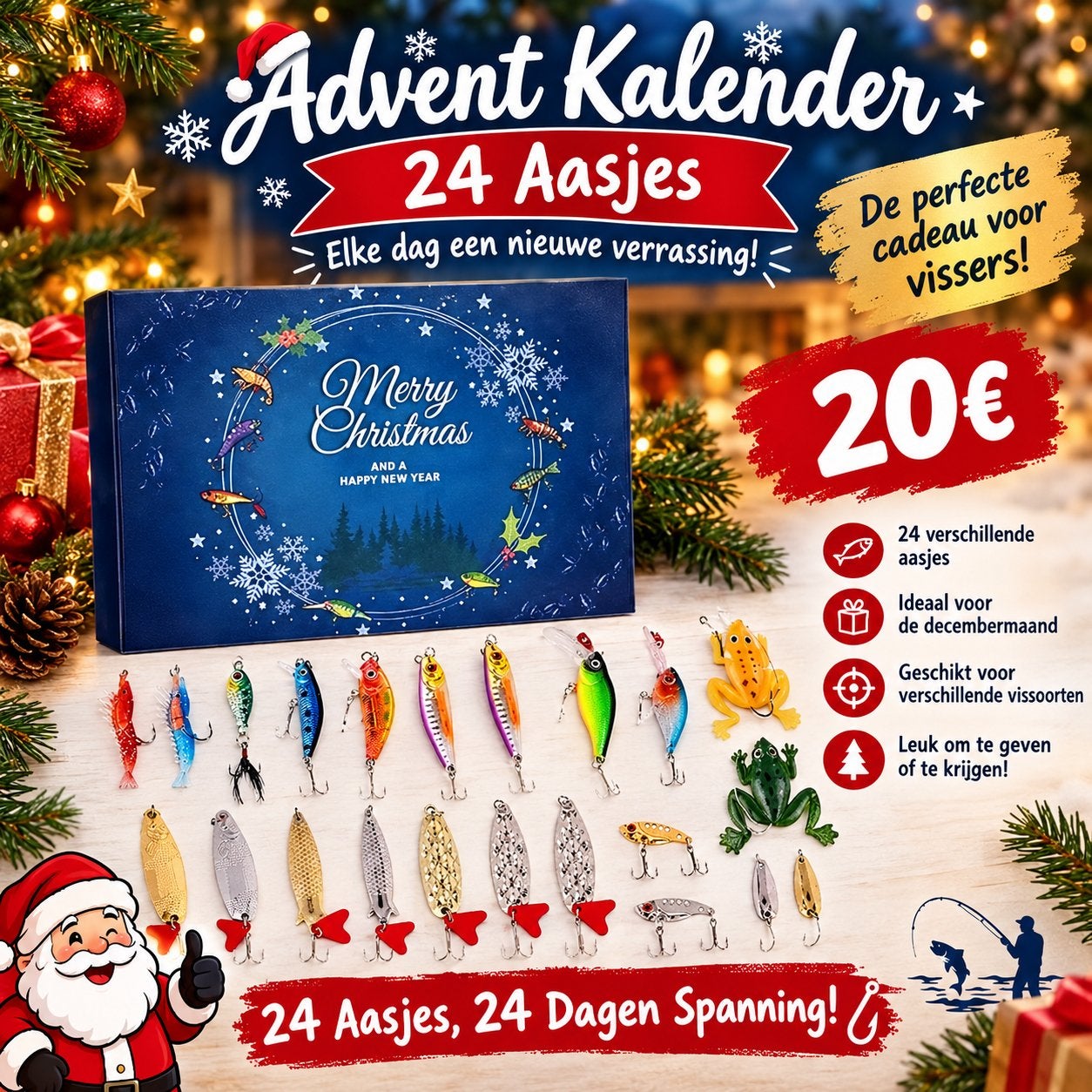 Advent Kalender 24 Aasjes - Perfect cadeau voor vissers!, Ophalen of Verzenden, Nieuw, Kunstaas