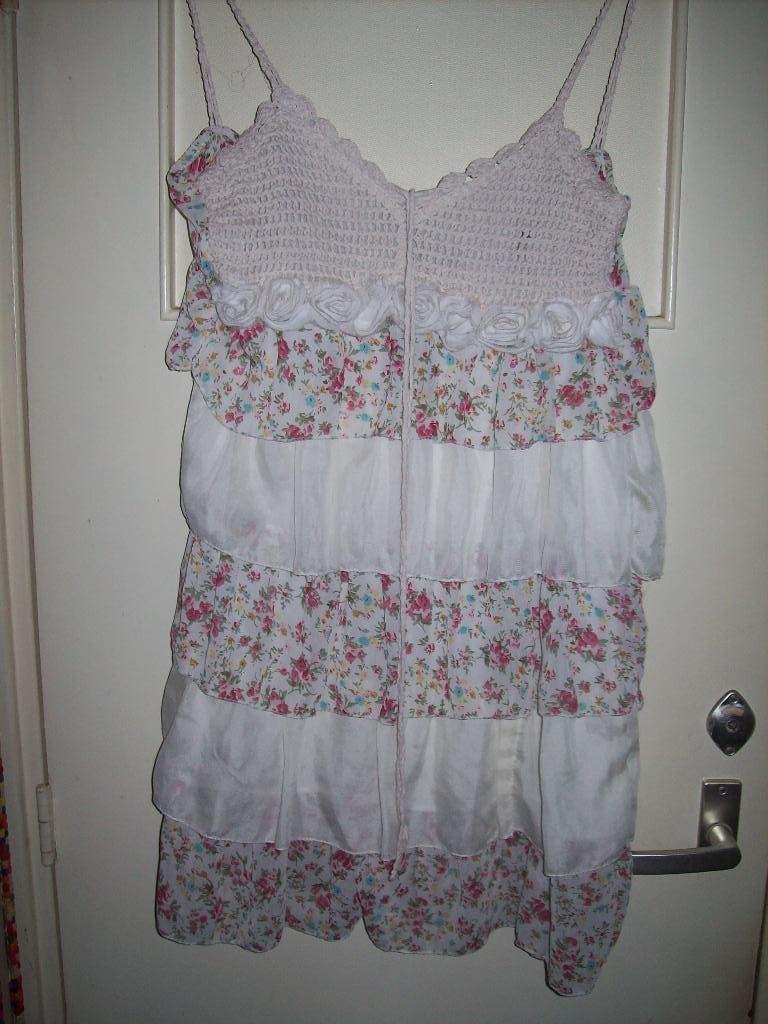 Boho Zomer Jurk laagjes met bloemen + gehaakt topje  S 36, Ophalen of Verzenden, Zo goed als nieuw, Roze, Maat 36 (S)