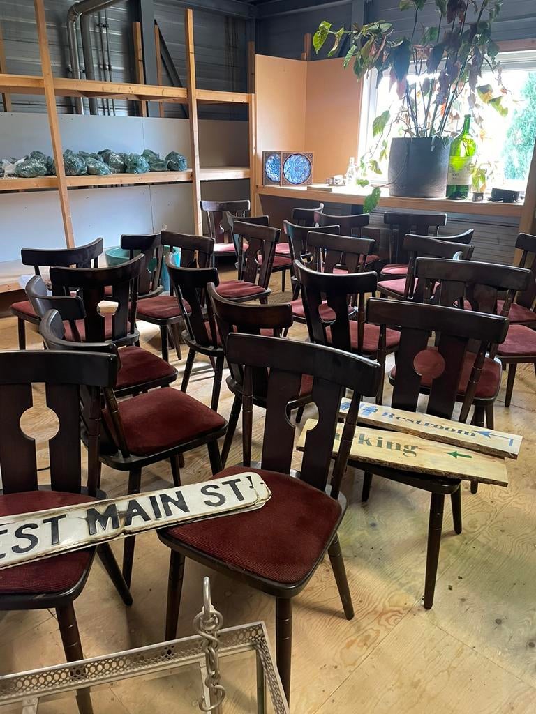Eetkamerstoelen cafestoelen bruin eiken 44 stuks, Ophalen of Verzenden, Zo goed als nieuw, Bruin