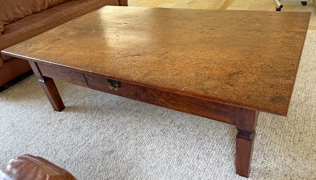 Antieke teak salontafel, Huis en Inrichting, Tafels | Salontafels, Gebruikt, 5 – 50, Minder dan 50 cm, 150 tot 200 cm, Rechthoekig
