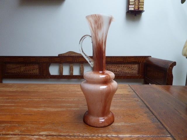 Vintage opaline vaas, bruin zalm gemeleerd, 37 cm., Ophalen of Verzenden