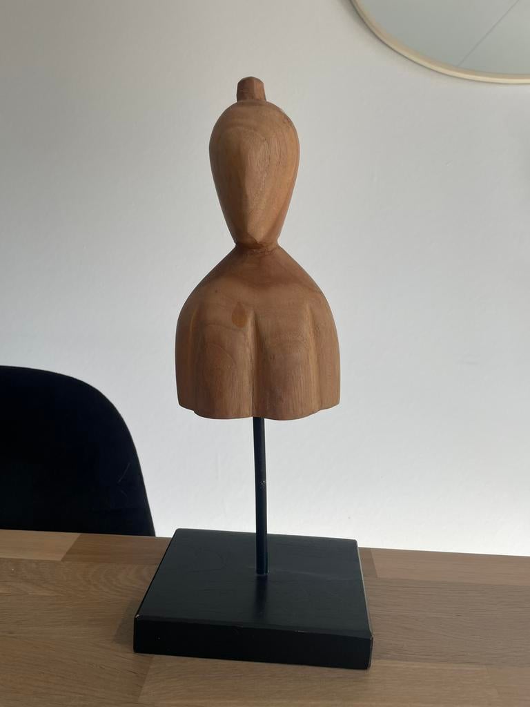 Klein houten borstbeeld op standaard, Antiek en Kunst, Ophalen of Verzenden