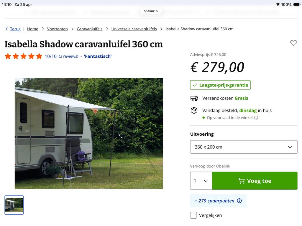 Isabella shadow caravanluifel, Ophalen, Nieuw, Isabella