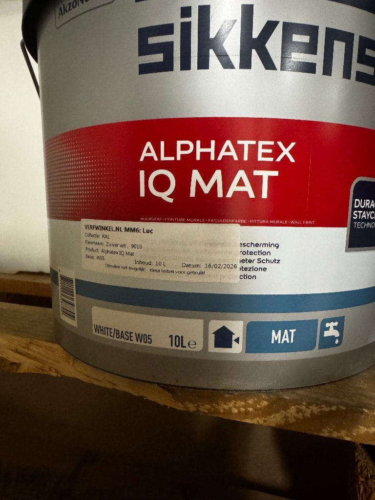 Sikkens Alphatex IQ Mat 10L RAL 9010 -  Nieuw (2x), Doe-het-zelf en Verbouw, Verf, Beits en Lak, -, 5 tot 10 liter, Wit, -