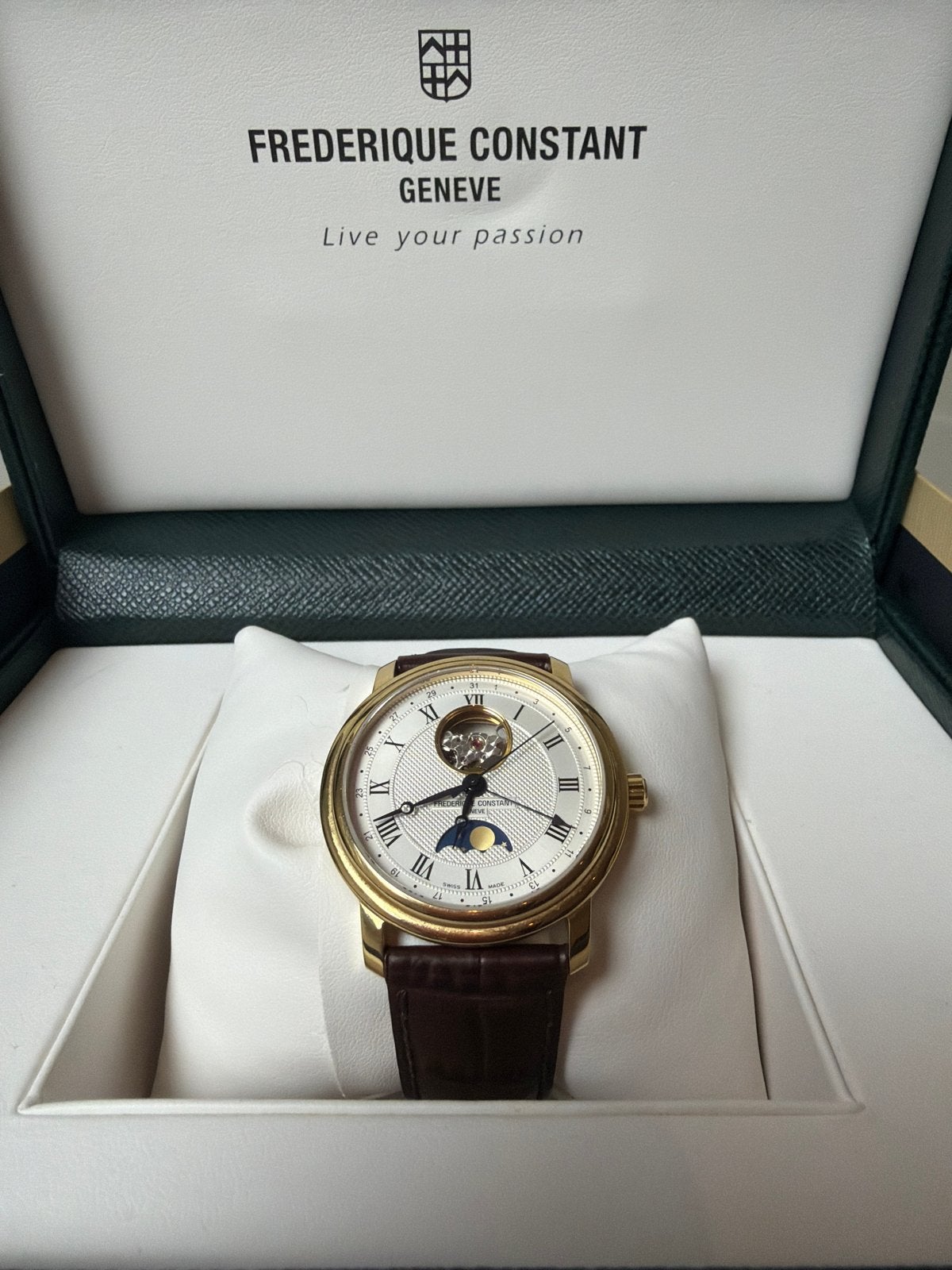 Frederique Constant Classics Heart Beat Maanfase Horloge, Overige merken, Leer, Polshorloge, Ophalen of Verzenden