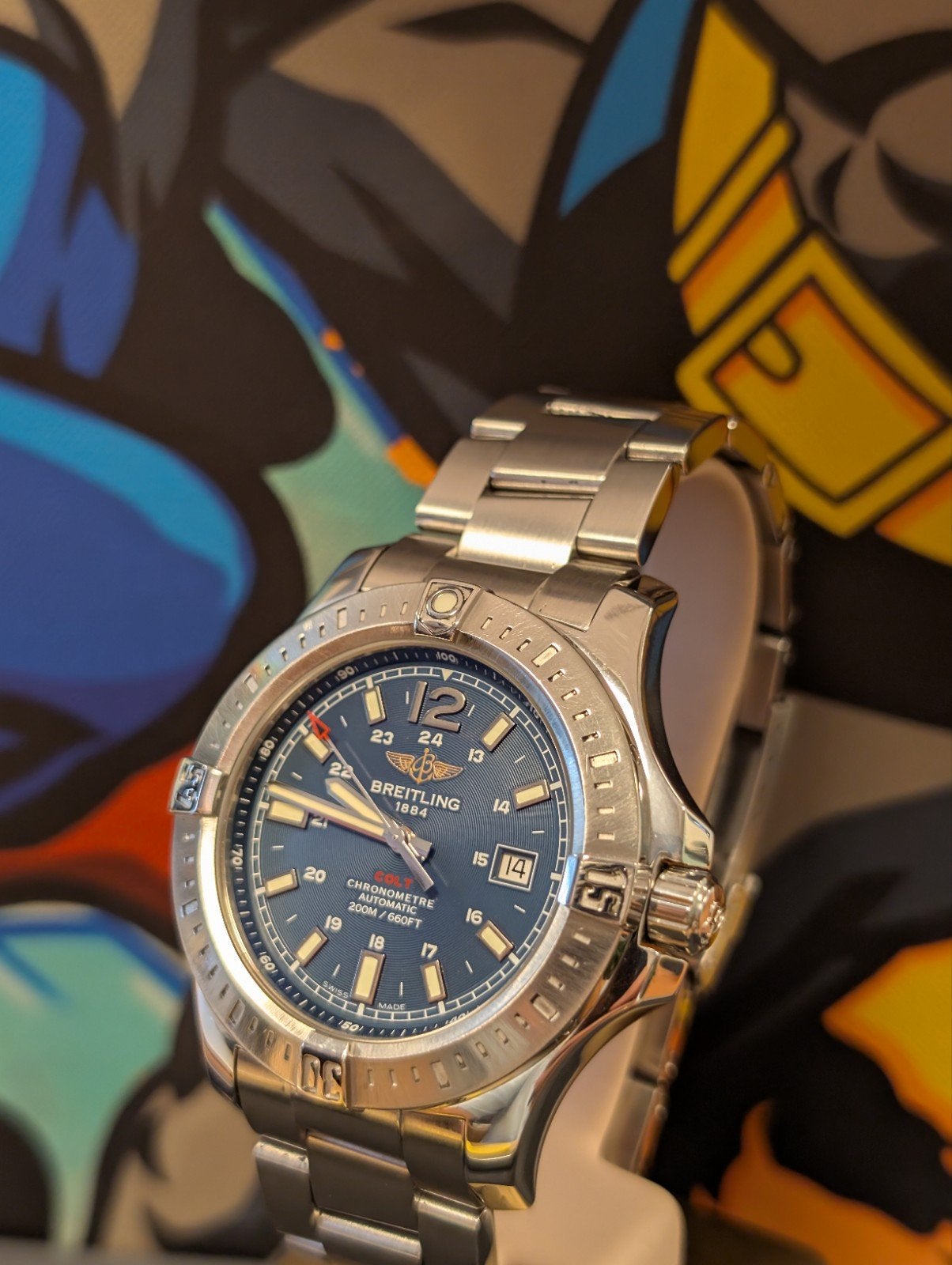 Breitling Colt automatic A1738811 blauw, Ophalen of Verzenden, Zo goed als nieuw, Staal, Breitling