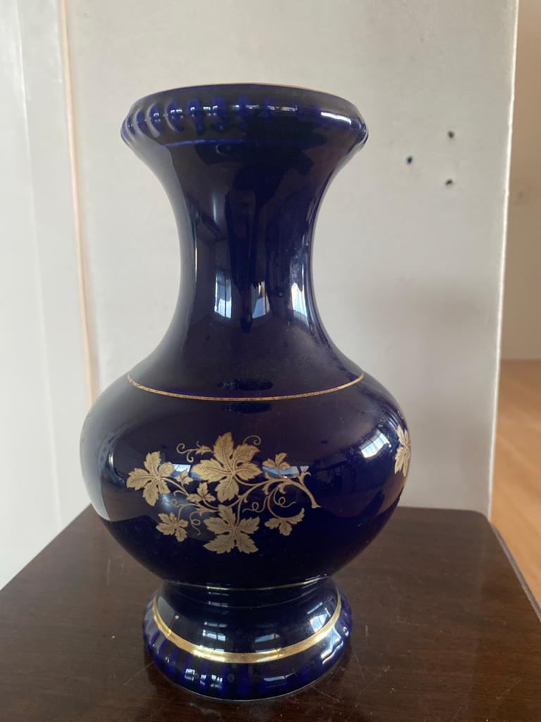 Bayreuther Waldsassen Kobaltblau Vaas met Gouden Bladeren, Ophalen of Verzenden