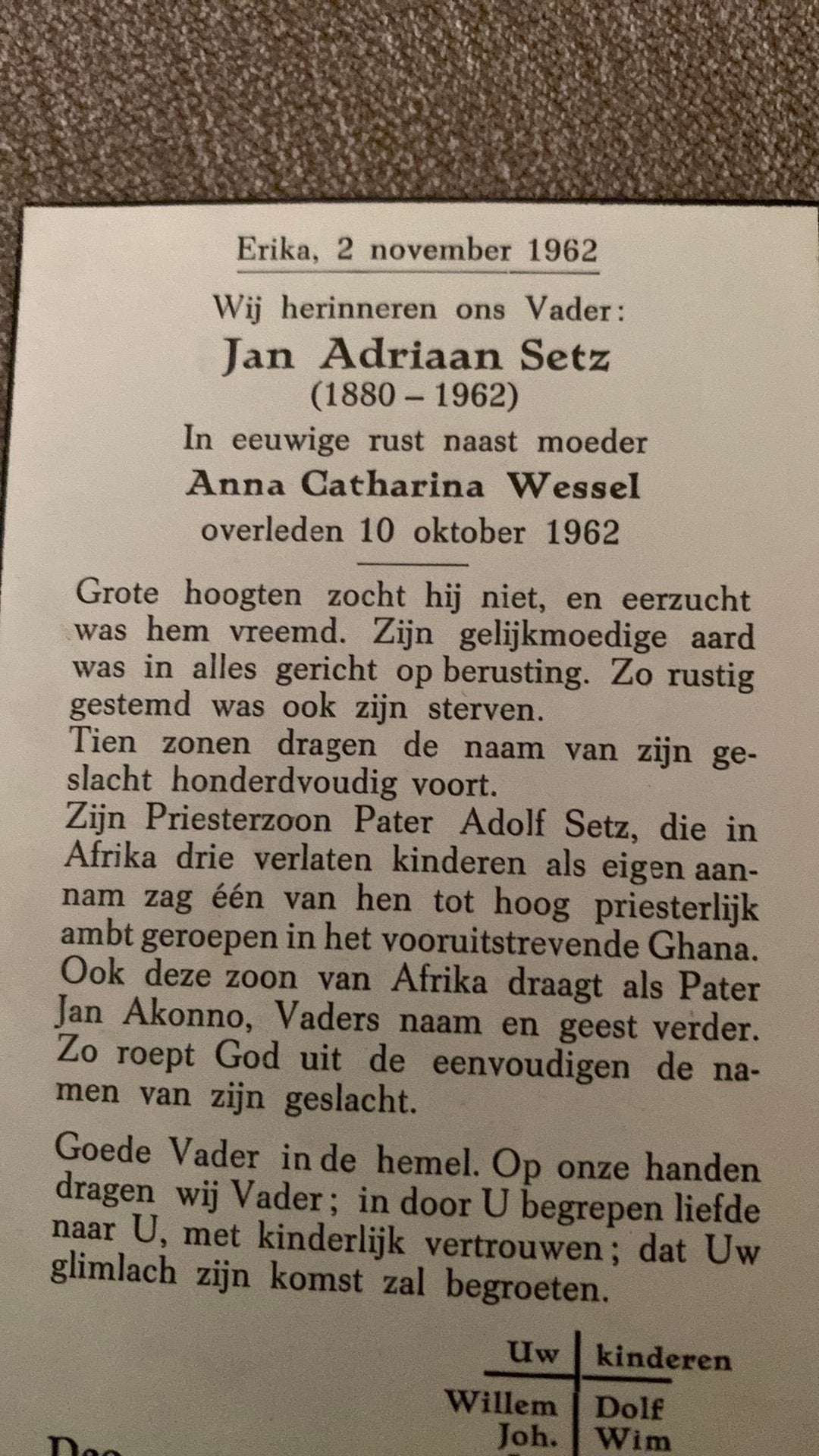 JA Setz x Wessel 1880 1962 Erika, Ophalen of Verzenden