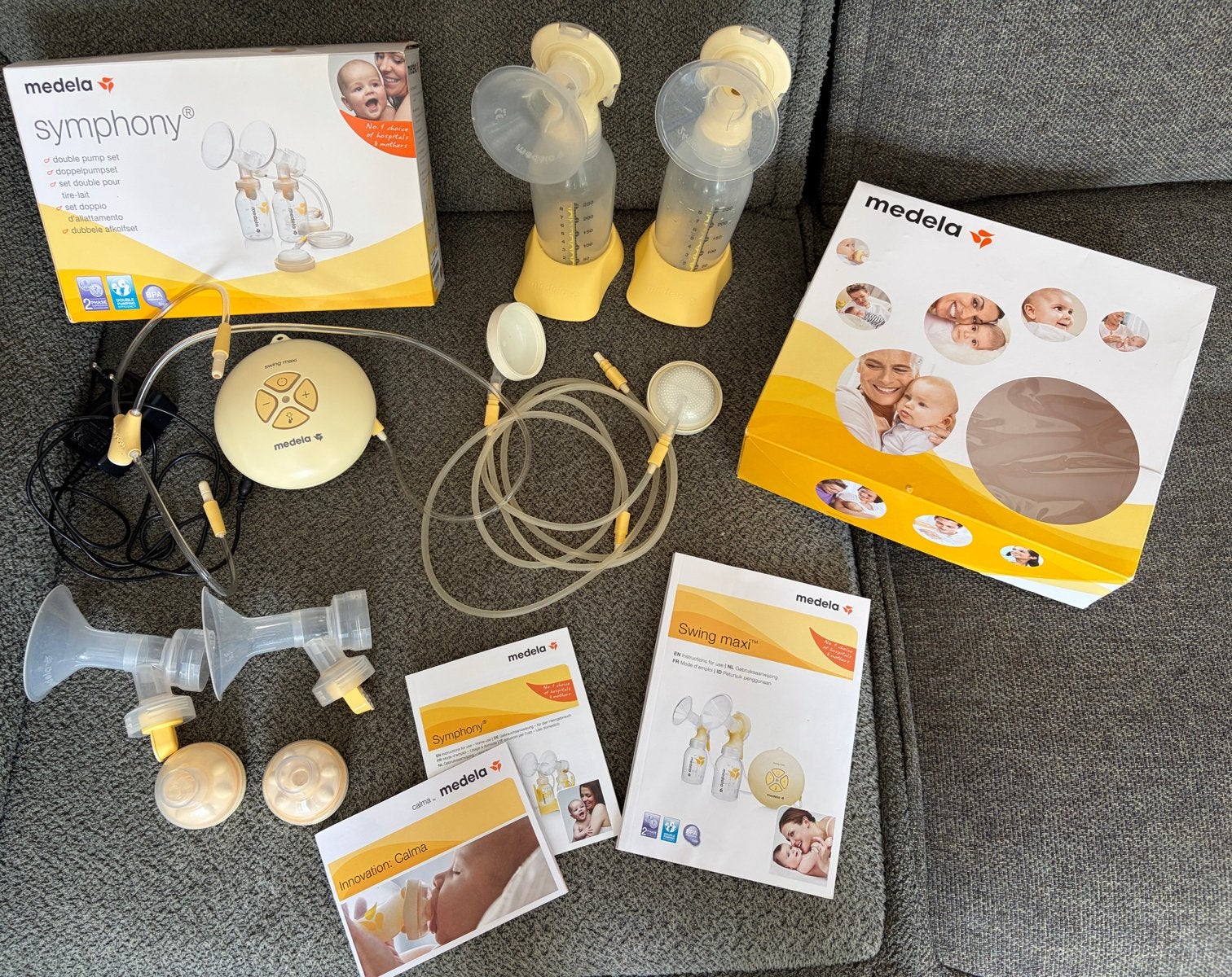 Medela Symphony en Swing Maxi dubbele borstkolf set, Ophalen, Gebruikt