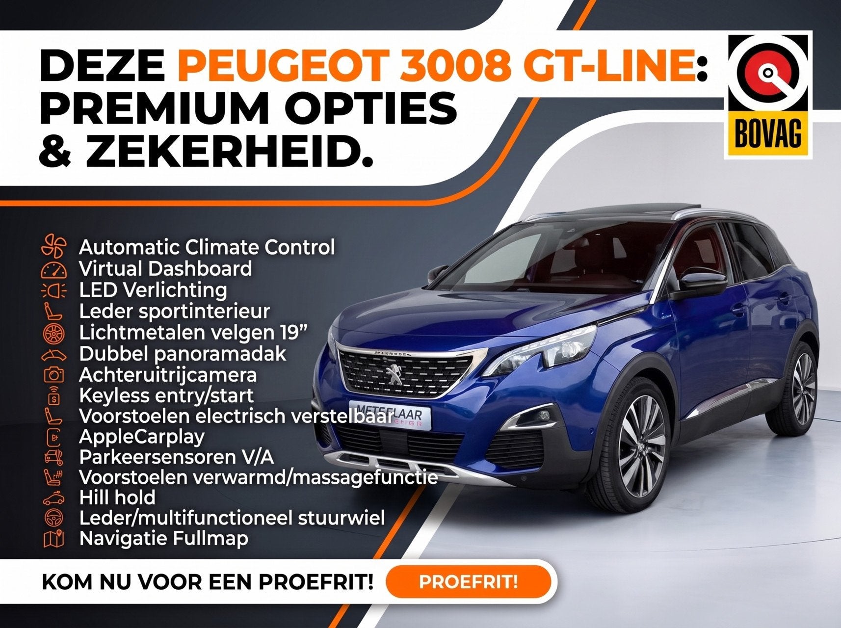 Peugeot 3008 1.2 GT Line Panodak Nwe Distributie, Auto's, Gebruikt, 1199 cc, Met garantie (alle), Blauw