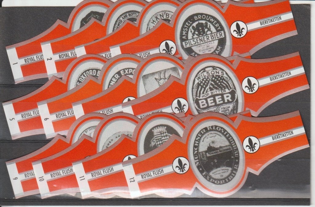 reeks 1983  bier etiletten   1-12 sigarenbanden, Ophalen of Verzenden, Zo goed als nieuw, Sigarenbandjes