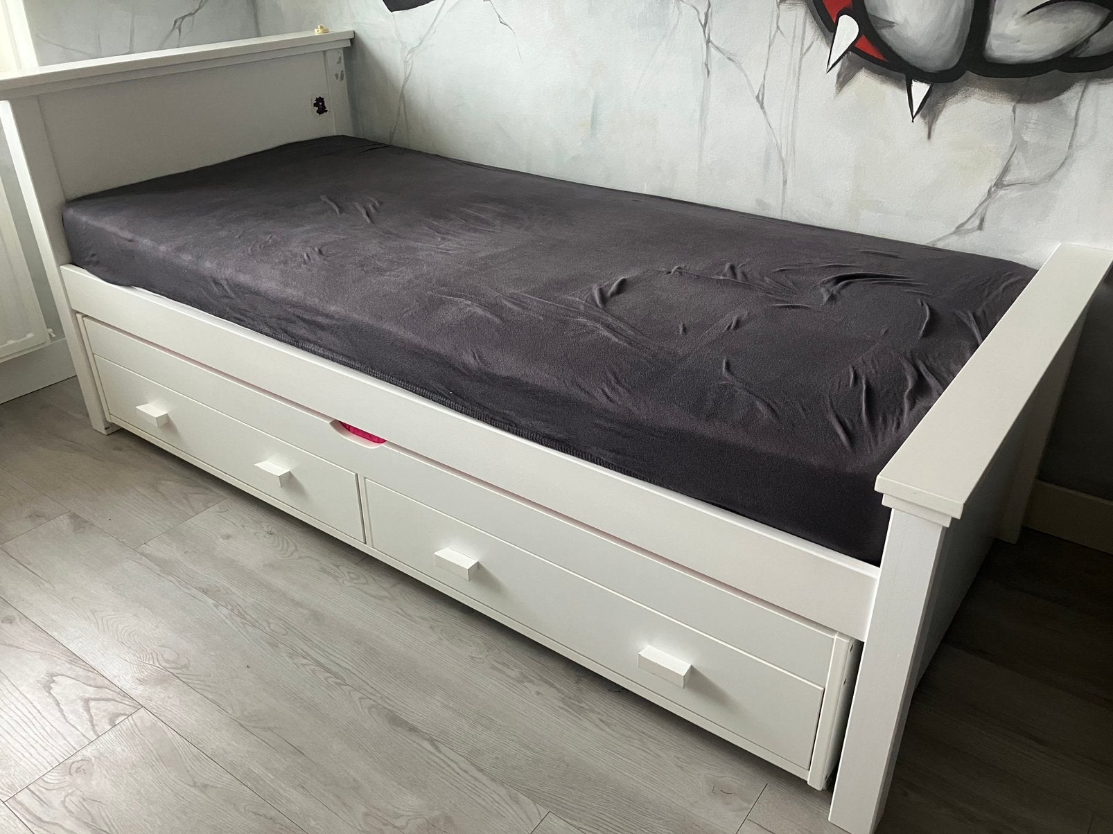 Eenpersoonsbed met uitschuifbed, Huis en Inrichting, Ophalen, Eenpersoons, Wit, Hout