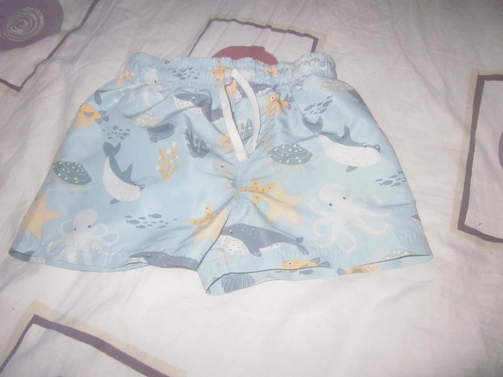 Blauwtinten/wit/oker zwembroekje vissen/schelpen H&M 74/80, Kinderen en Baby's, Babykleding | Baby-zwemkleding, H&M, Nieuw, Ophalen of Verzenden
