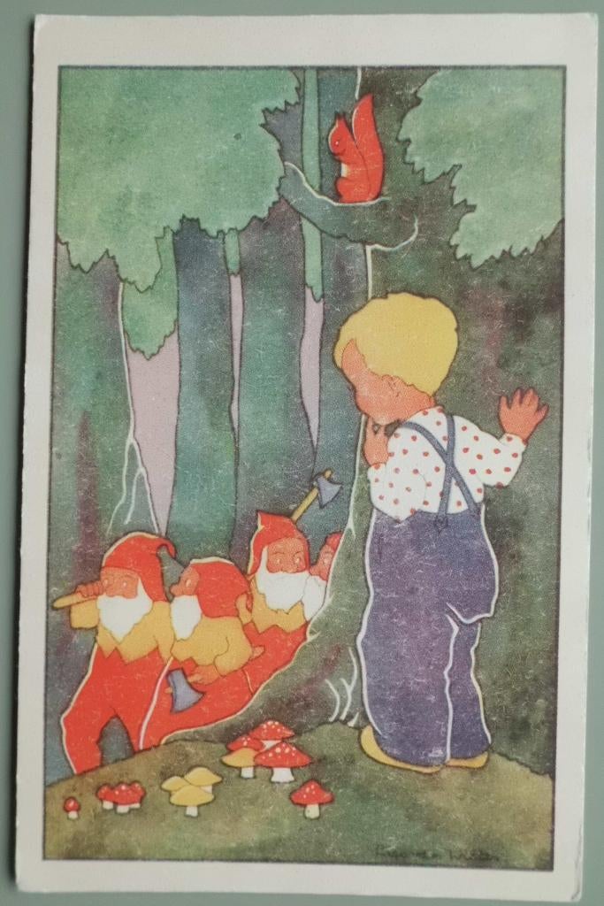 Kabouter 9 - Jongen en kabouters in het bos - 1950, Ophalen of Verzenden, 1940 tot 1960, Gelopen, Kinderen