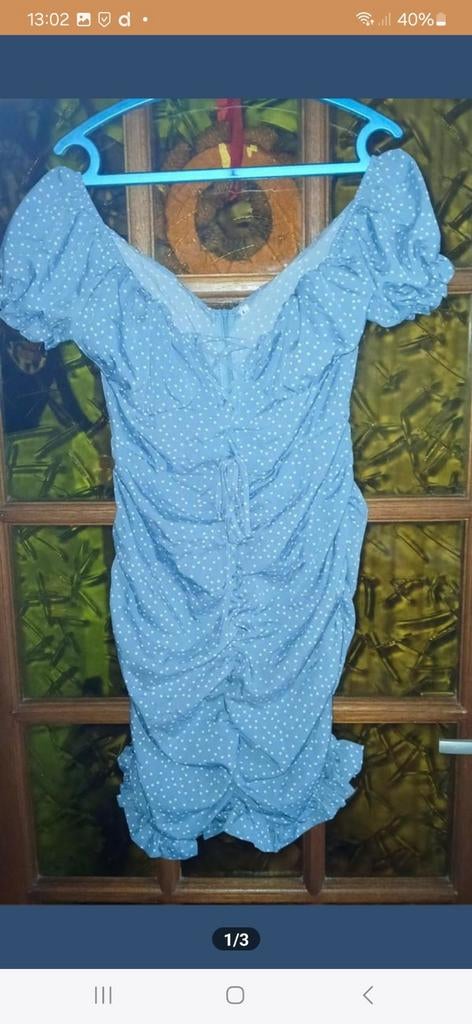 Nieuwe blauwe jurk met stippen, maat L, Blauw, Maat 42/44 (L), Nieuw, Ophalen of Verzenden