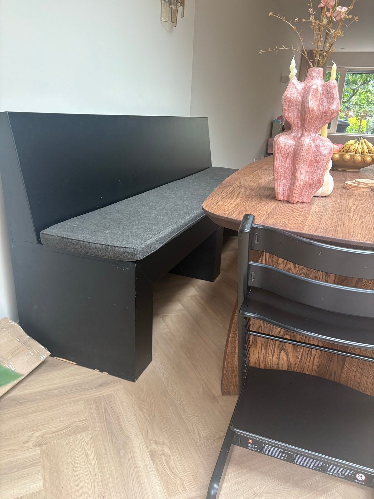 Zwarte eettafelbank, Ophalen, Gebruikt, Driepersoons, 75 tot 100 cm