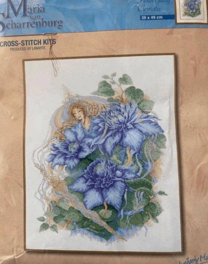 BORDUURPAKKET FLOWER FAIRY CLEMATIS M.V SCHARRENBURG LANARTE, Hobby en Vrije tijd, Verzenden, Nieuw, Handborduren, Borduurpakket