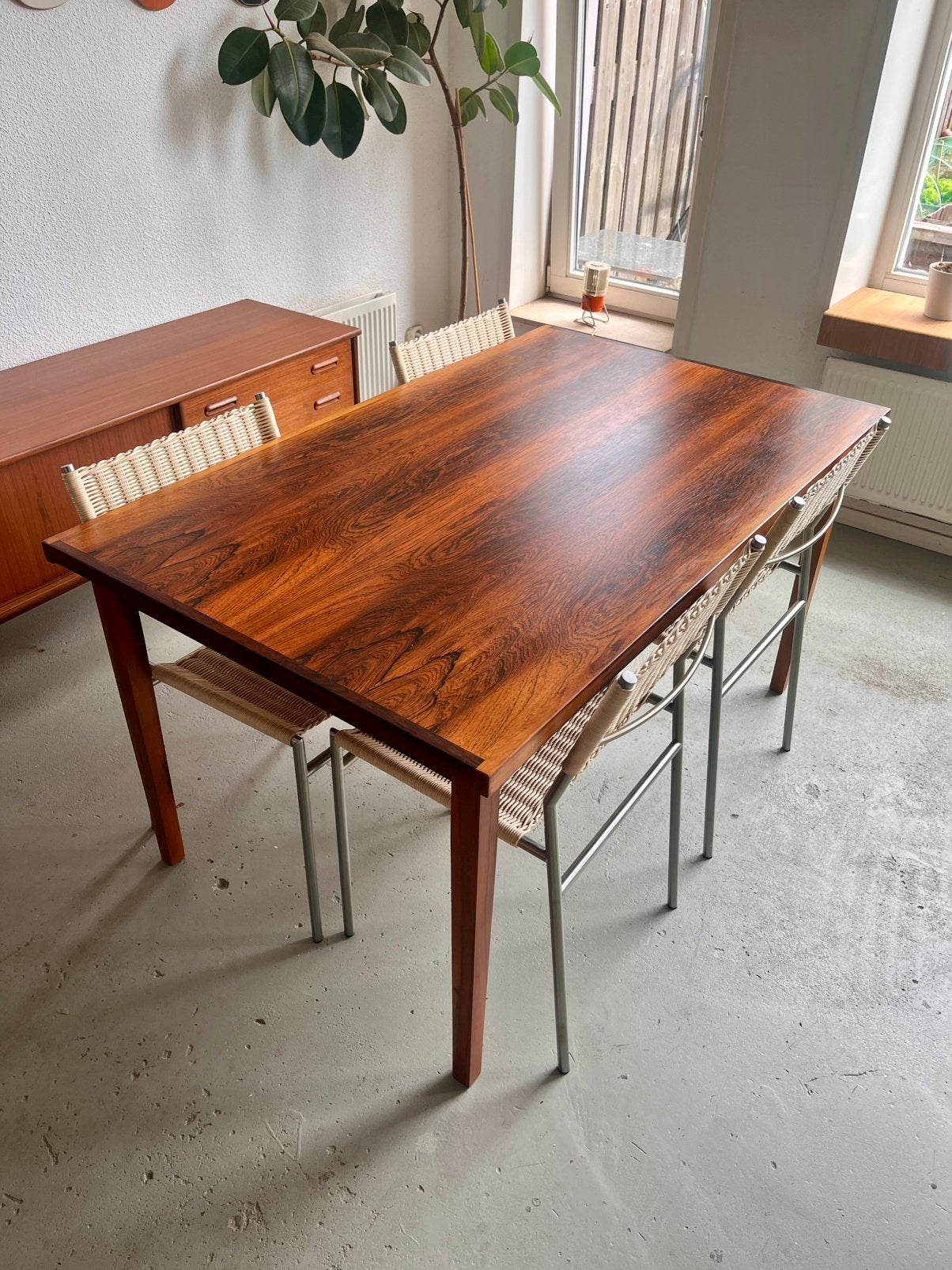 Vintage Palissander Eettafel – Uitschuifbaar – Deens Design, Ophalen, 50 tot 100 cm, Zo goed als nieuw, 150 tot 200 cm