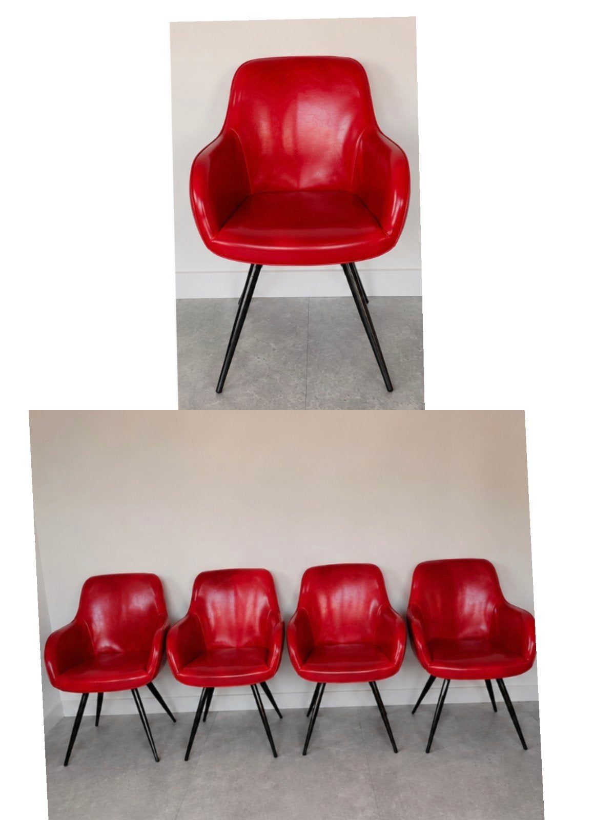 Set van 4 rode fauteuils / kuipstoelen – uitstekende staat, Huis en Inrichting, Stoelen, Ophalen, Gebruikt, Leer, Vier