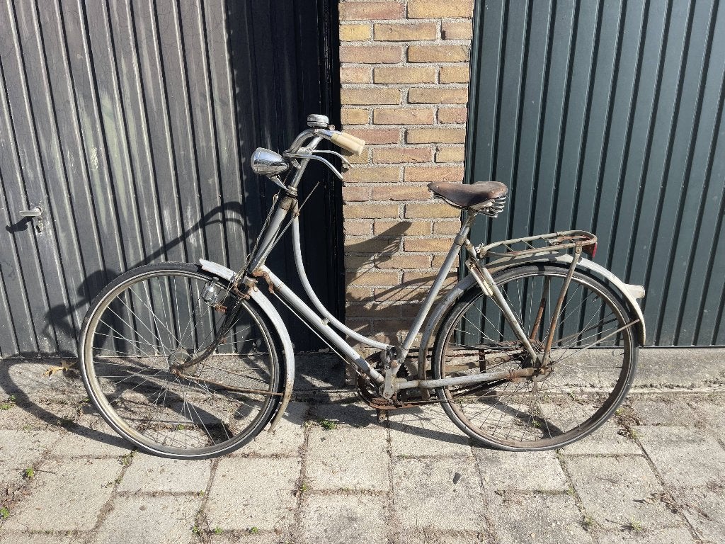 Vintage opoefiets met stangremmen/leren zadel – opknapper, Gebruikt, 56 cm of meer, Trommelrem, Ophalen