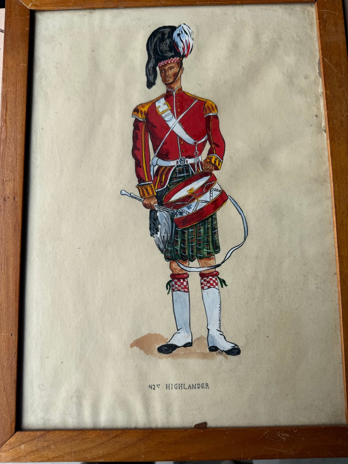 Vintage Schilderij: 42e Highlander Militair Uniform, Ophalen of Verzenden, Gebruikt, Schilderij, Minder dan 50 cm