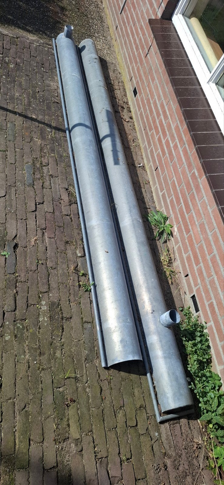 2x Verzinkte Gevelgoten / Lijngoten - 3m en 3.30m, Doe-het-zelf en Verbouw, Gebruikt, Zink, Dakgoot, 4 tot 6 meter
