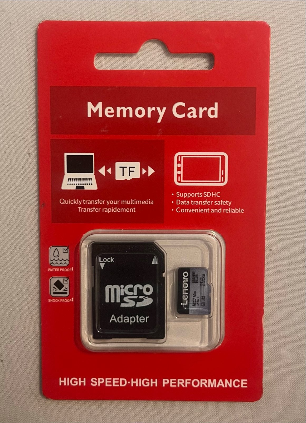 Lenovo MicroSDHC geheugenkaart 256GB, Audio, Tv en Foto, MicroSDHC, Schokbestendig, Nieuw, Ophalen of Verzenden