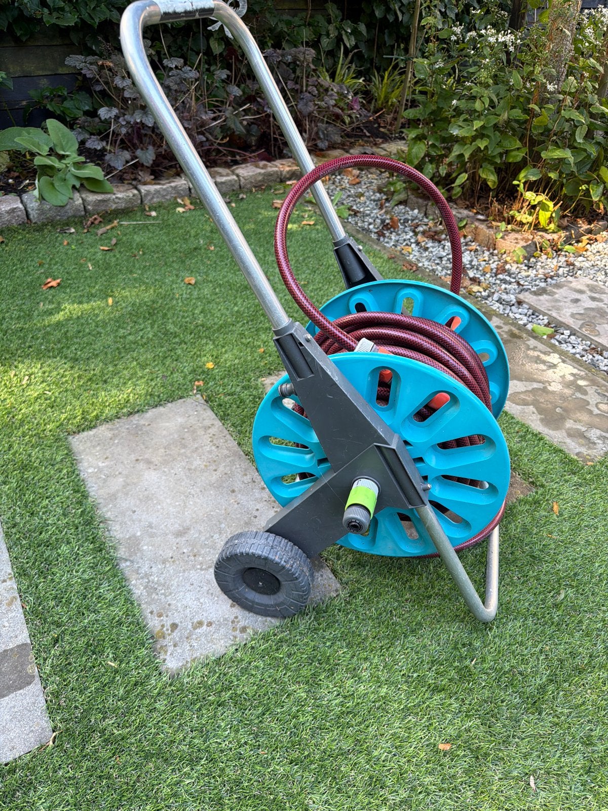 Tuinslanghaspel met slang, Ophalen, Gebruikt, Tuinslanghaspel
