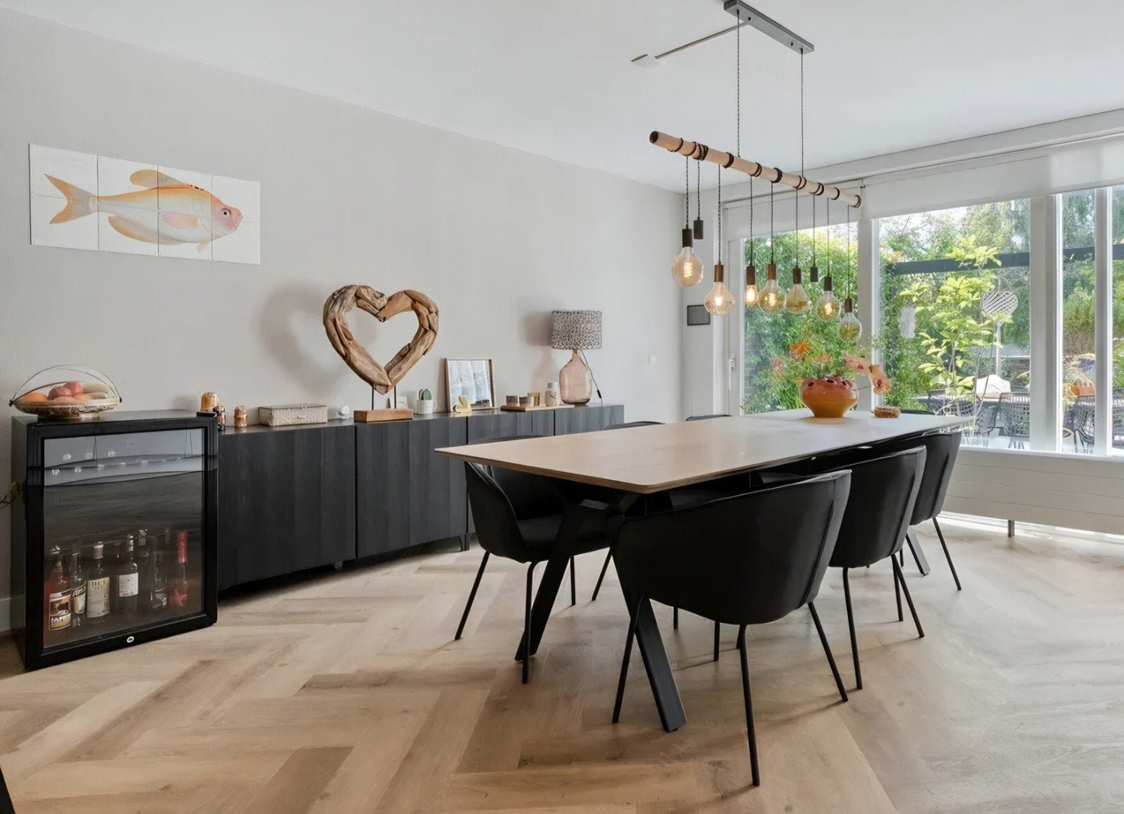6 Woood eetkamerstoelen Sien, Huis en Inrichting, Ophalen, 75 m² of meer, Laminaat