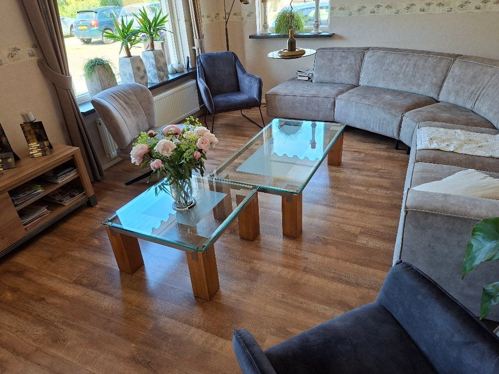 te koop: 2 salontafels, Ophalen, Glas, Gebruikt, 50 tot 100 cm