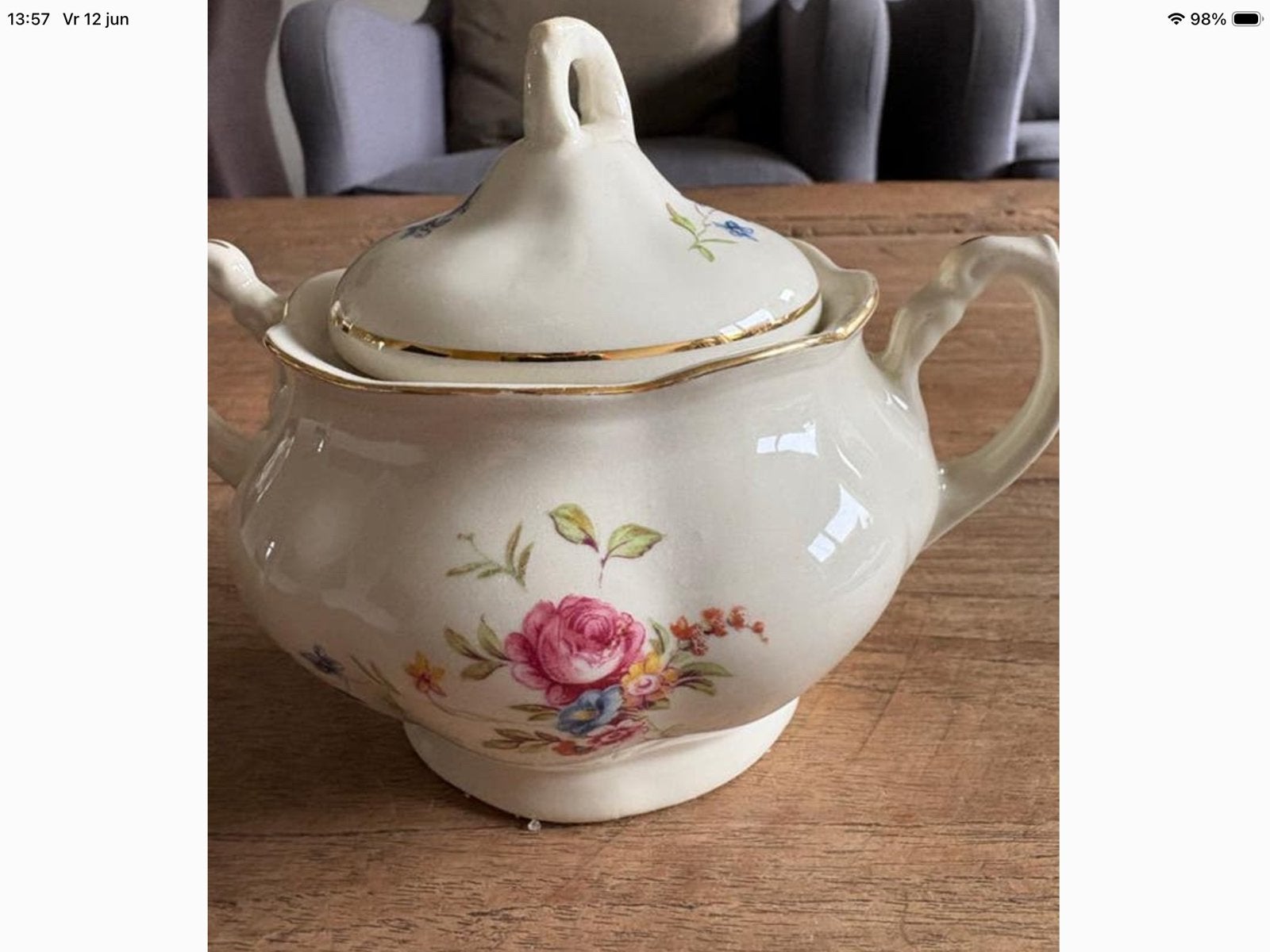 Vintage suikerpot en melkkan, bloemmotief, chodziez, Ophalen of Verzenden