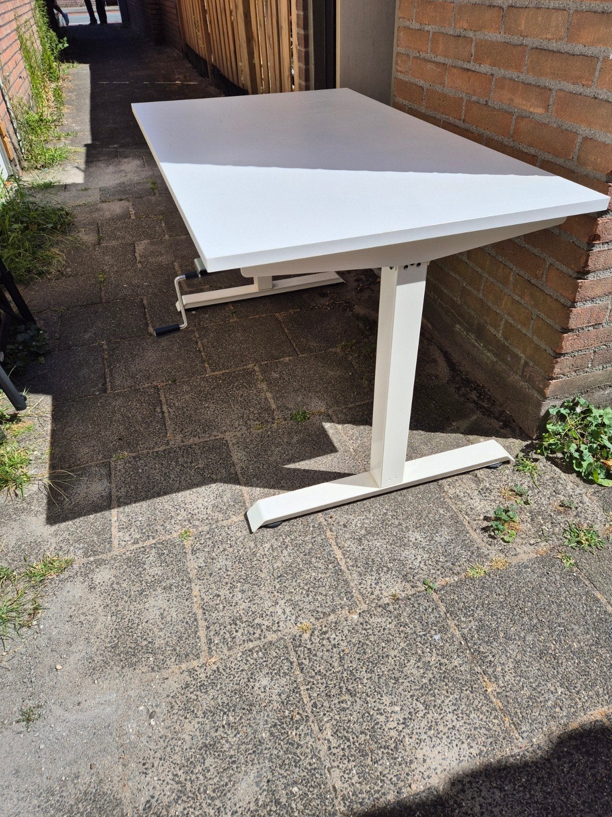zit-sta bureau, 70x120 met slinger, kleur wit, Ophalen, Zit-sta bureau, 120 cm, In hoogte verstelbaar