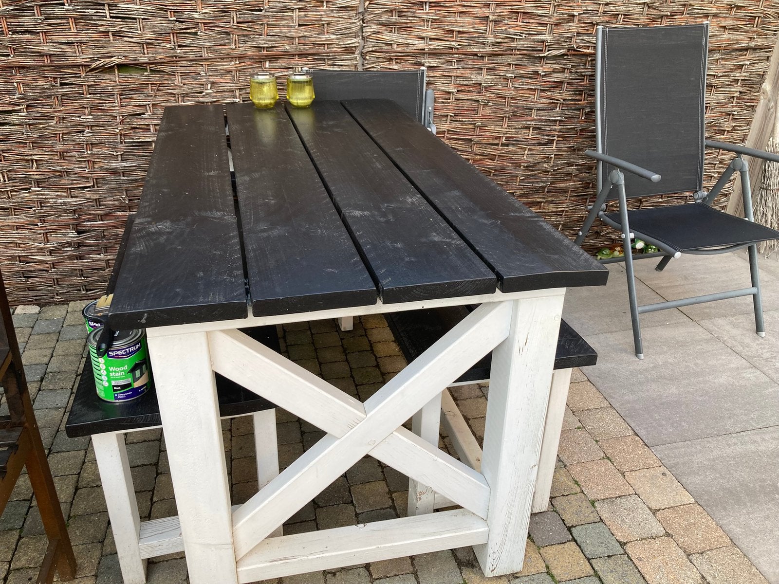 Tuintafel inc 2 bankjes, Tuin en Terras, Tuinsets en Loungesets, Ophalen, 4 zitplaatsen, Gebruikt, Eettafel