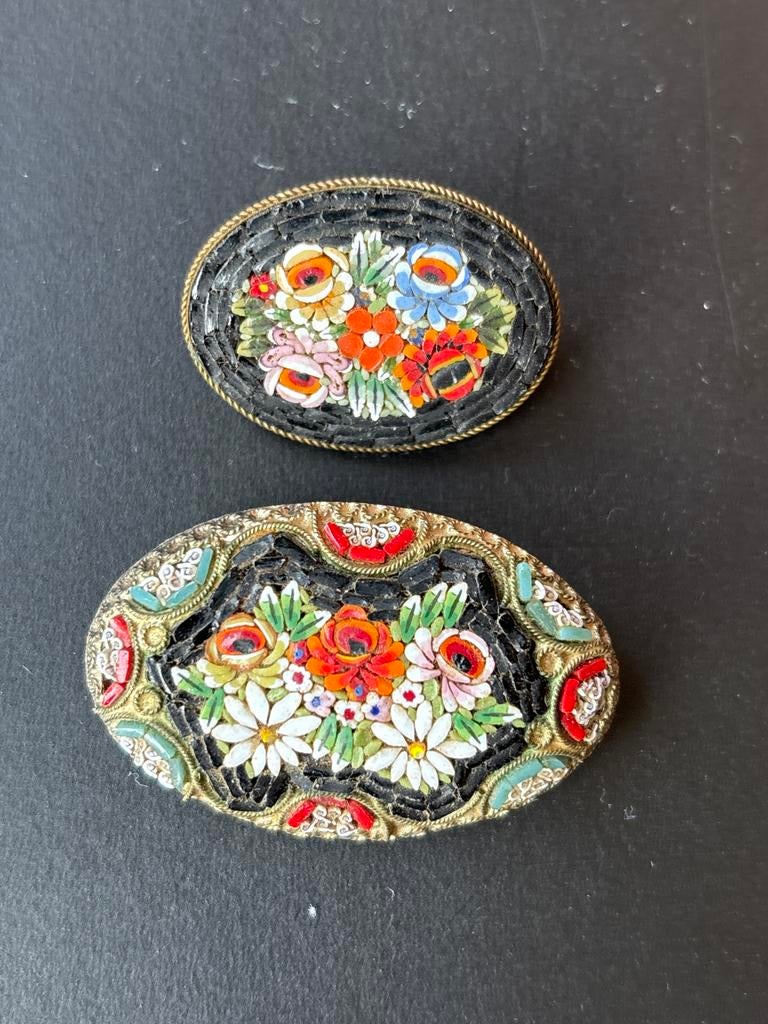 Antieke Italiaanse Mozaïek Broches - Set van 2, Overige materialen, 4 tot 7 cm, Gebruikt, Overige kleuren