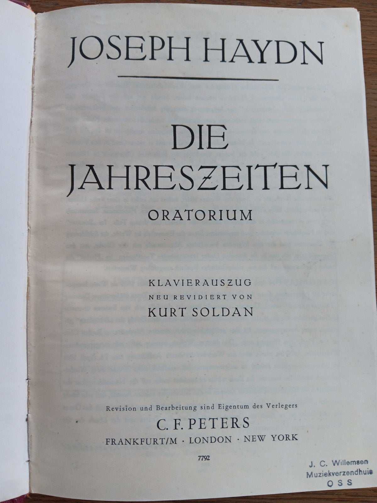 Haydn - Die Jahreszeiten Oratorium (Klavierauszug), Ophalen of Verzenden, Artiest of Componist, Klassiek, Piano