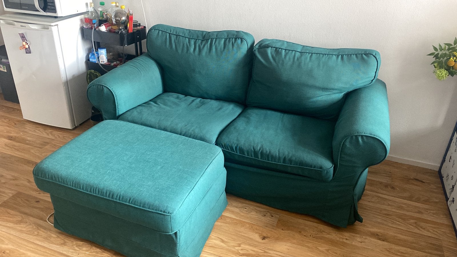 Ektorp Bank & Poef/Voetenbank, Ophalen, Zo goed als nieuw, 75 tot 100 cm, 150 tot 200 cm