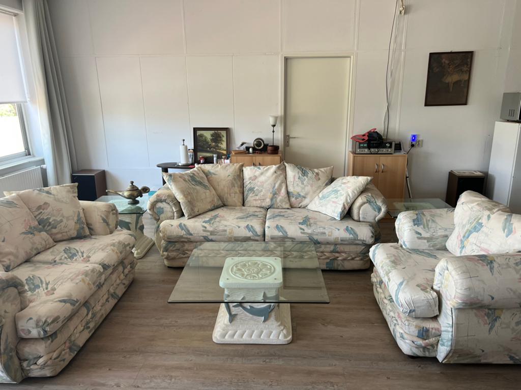 Amerikaans bankstel met salon tafel en sidetables + TVmeubel, Ophalen, Zo goed als nieuw
