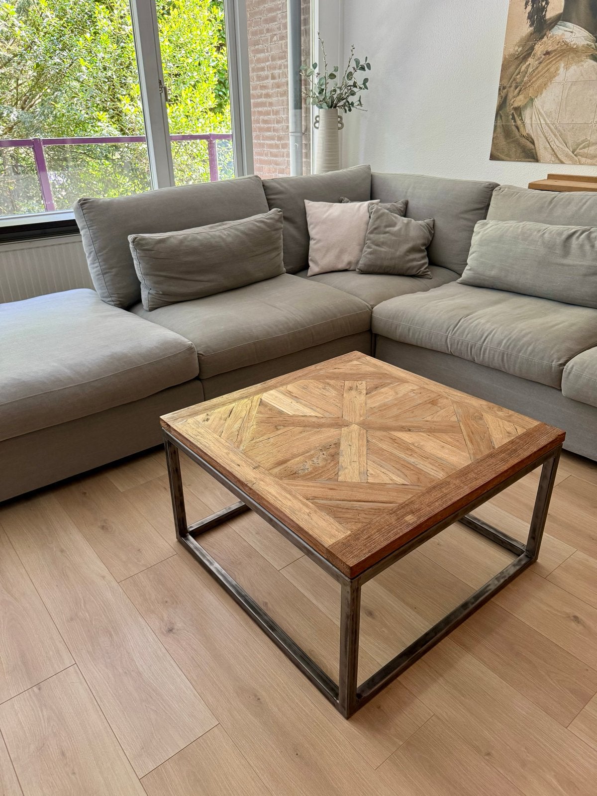 Salontafel Teak met Stalen Frame, Ophalen, Gebruikt, 50 tot 100 cm, 5 – 50