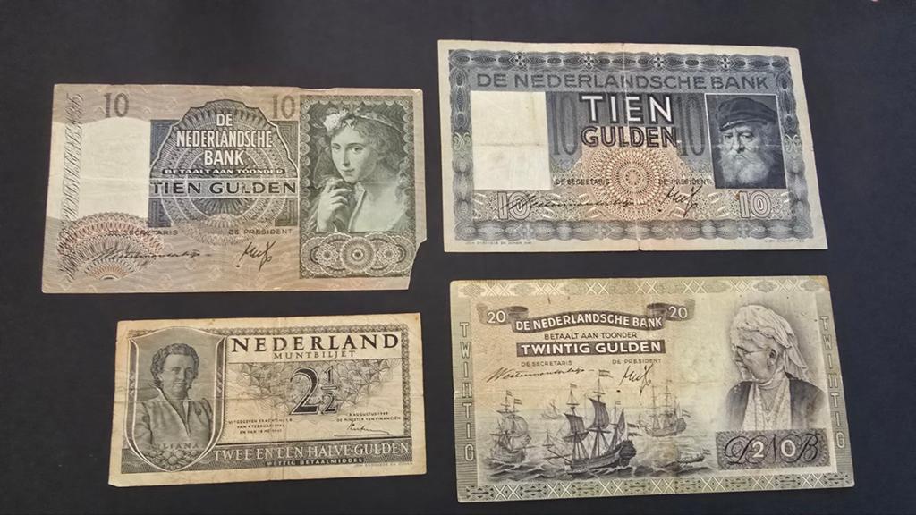 4 oude Nederlandse gulden bankbiljetten – 10, 10, 20 en 2½, Ophalen of Verzenden, 10 gulden