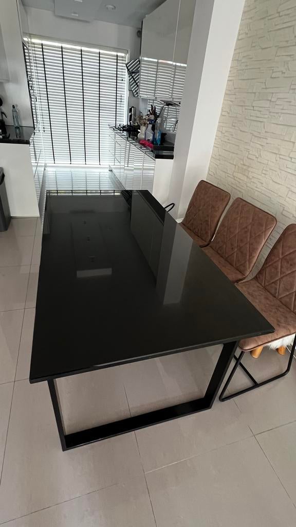Luxe granieten eettafel - Zwart, 162x85 cm, Huis en Inrichting, Tafels | Eettafels, Zo goed als nieuw, Vier personen, Rechthoekig