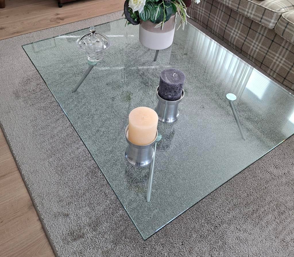 Glazen design salontafel Maupertuus, Ophalen, 100 tot 150 cm, 50 tot 100 cm, Zo goed als nieuw