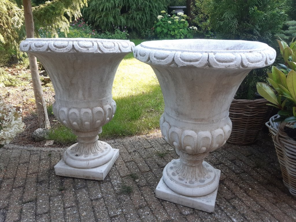 Witte grote Franse vaas, bloembak, plantbak, jardiniere, Tuin en Terras, Bloembakken en Plantenbakken, Ophalen, Gebruikt, Minder dan 60 cm