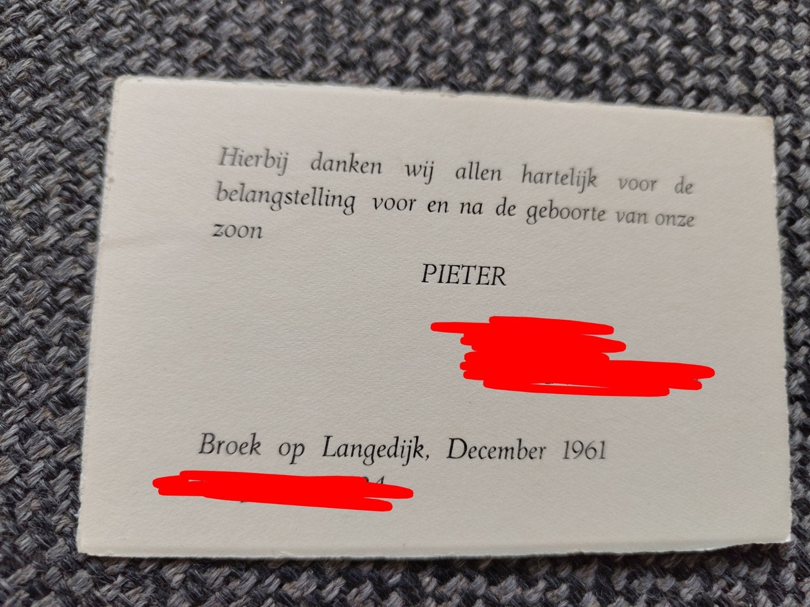 Pieter, Ophalen of Verzenden, Voor 1970, Geboortekaartje