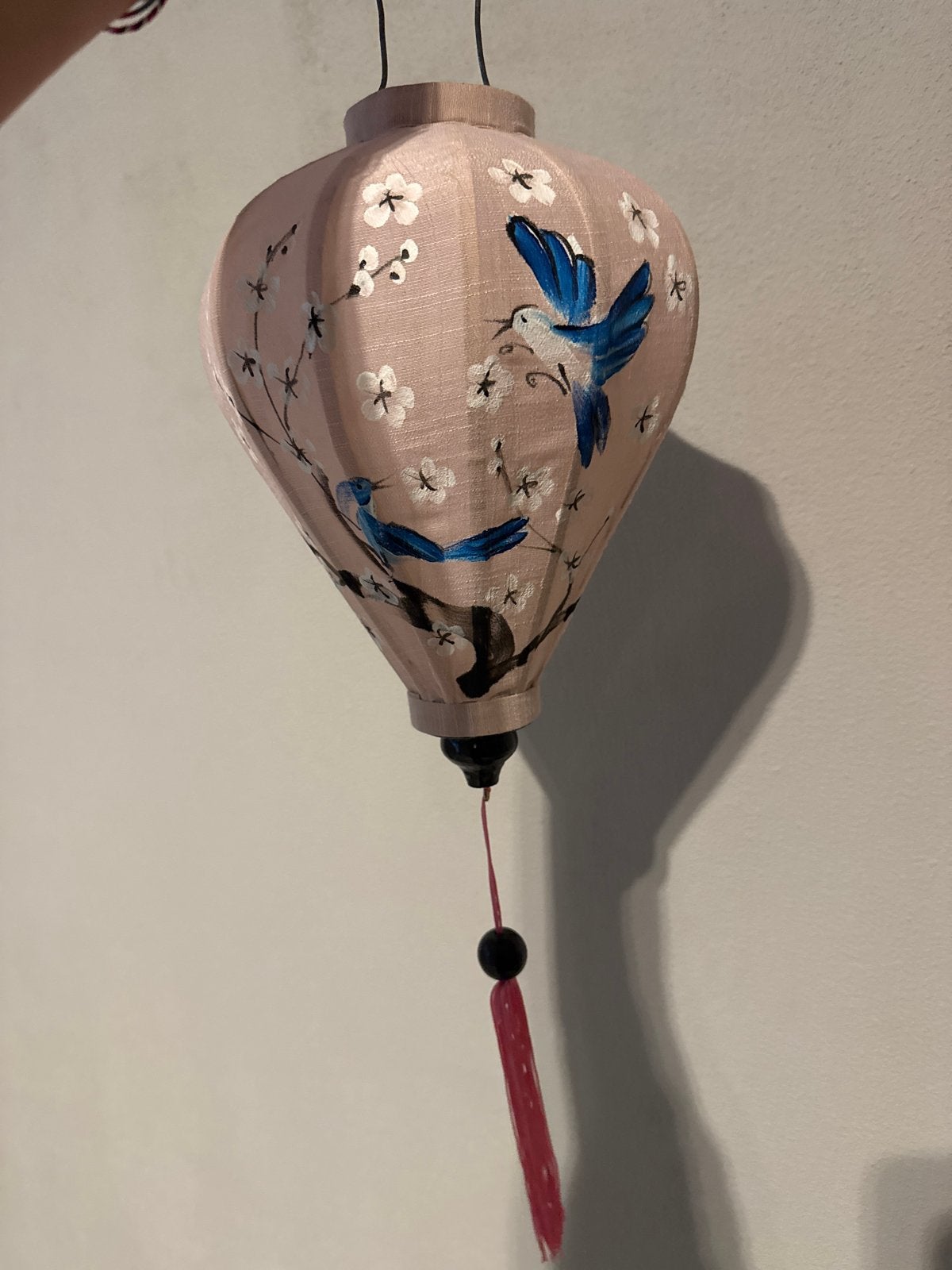 Roze Oosterse Lampion met Blauwe Vogels en Bloesem, Bohemian, Overige merken, Roze, Textiel