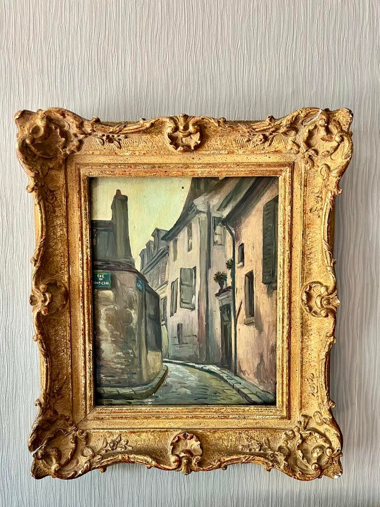 Oud schilderij van Montmartre, Frankrijk., Ophalen of Verzenden