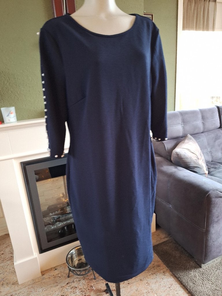 Nieuw donker blauwe jurk met parel mouwtjes 2XL 46, Kleding | Dames, Maat 46/48 (XL) of groter, Nieuw, Knielengte, Verzenden
