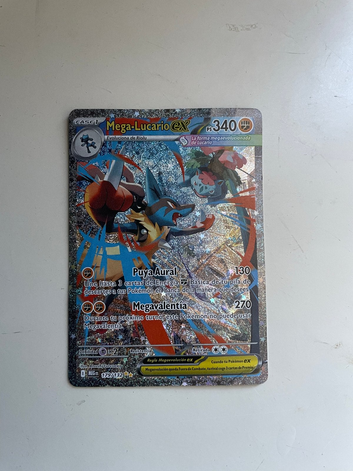 Mega Lucario EX Pokémon Kaart, Ophalen of Verzenden, Gebruikt, Losse kaart, Foil