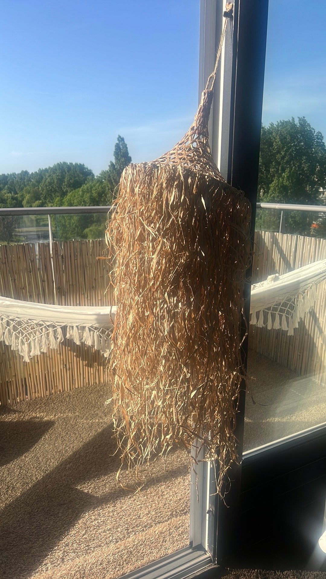 Raffia lampenkap Ibiza/Bali stijl, Ophalen, Gebruikt, Beige, 50 cm of meer