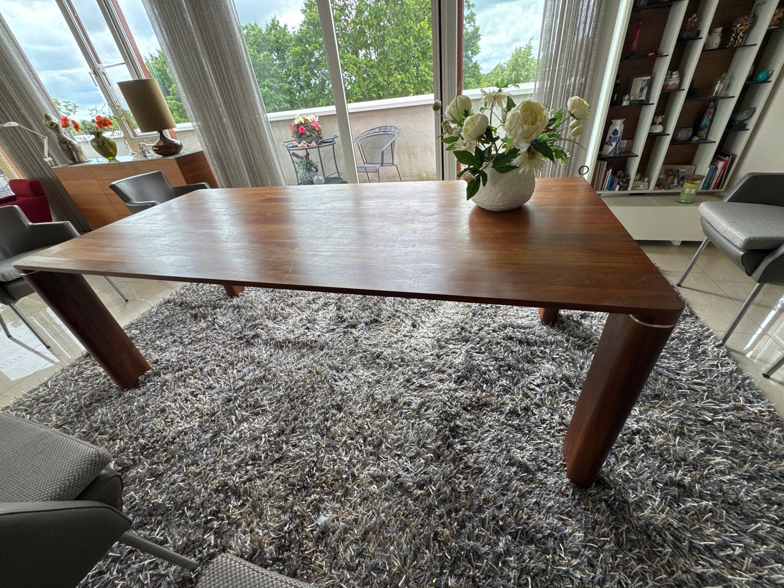 Moderne Notenhouten Eettafel - 220x100x75 cm, Ophalen, 100 tot 150 cm, 200 cm of meer, Zo goed als nieuw